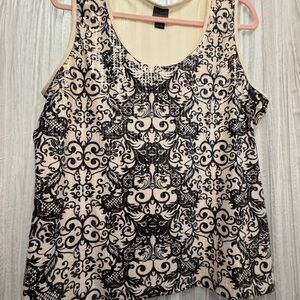 Elegant Black and Cream Patterned Women's Top with sequined front.